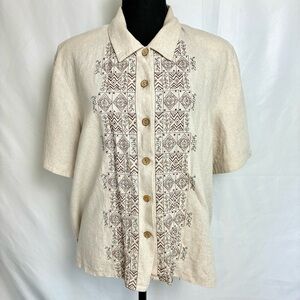 Embroidered Button Down Shirt - Cream